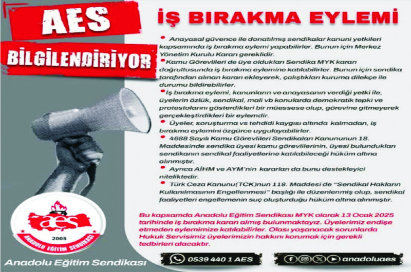 AES İŞ BIRAKMA EYLEMİ YAPACAK